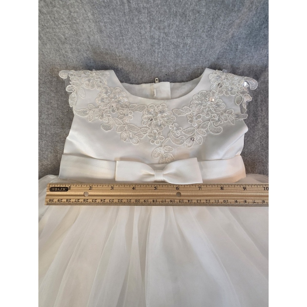 Girls Christening Baptism Wedding Dress Infant 6 Months Tulle Princess Bow White - Picture 7 of 9